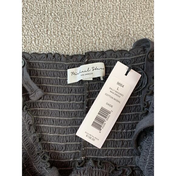 Michael Stars Sally Smocked Maxi Dress Summer Casual Everyday Gray Size Large - Picture 5 of 10